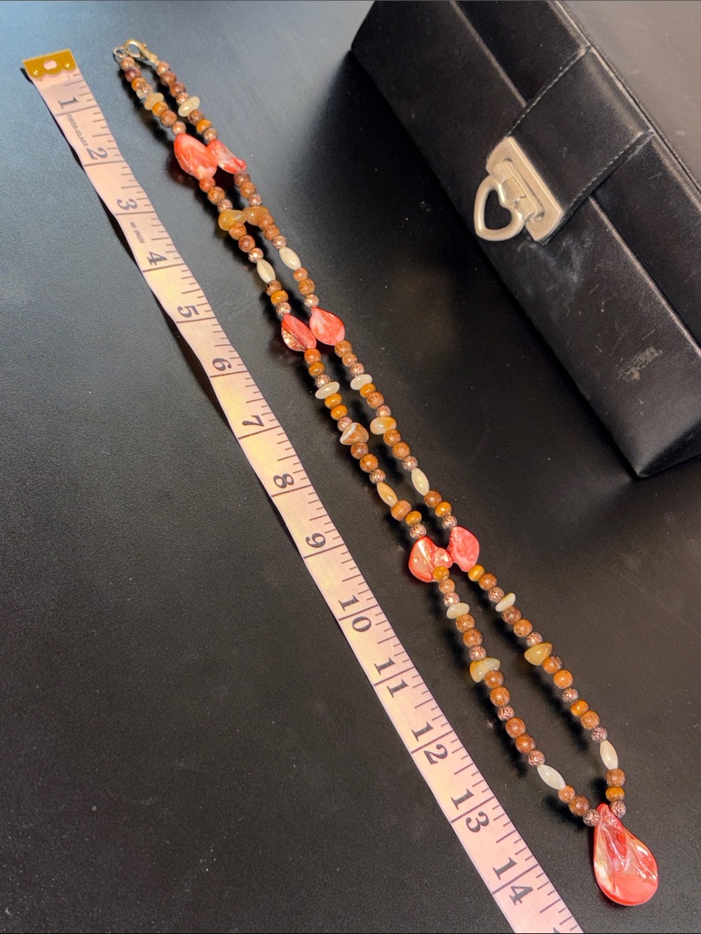Handmade Brown and Coral Shell Pendant Necklace - Picture 8 of 8